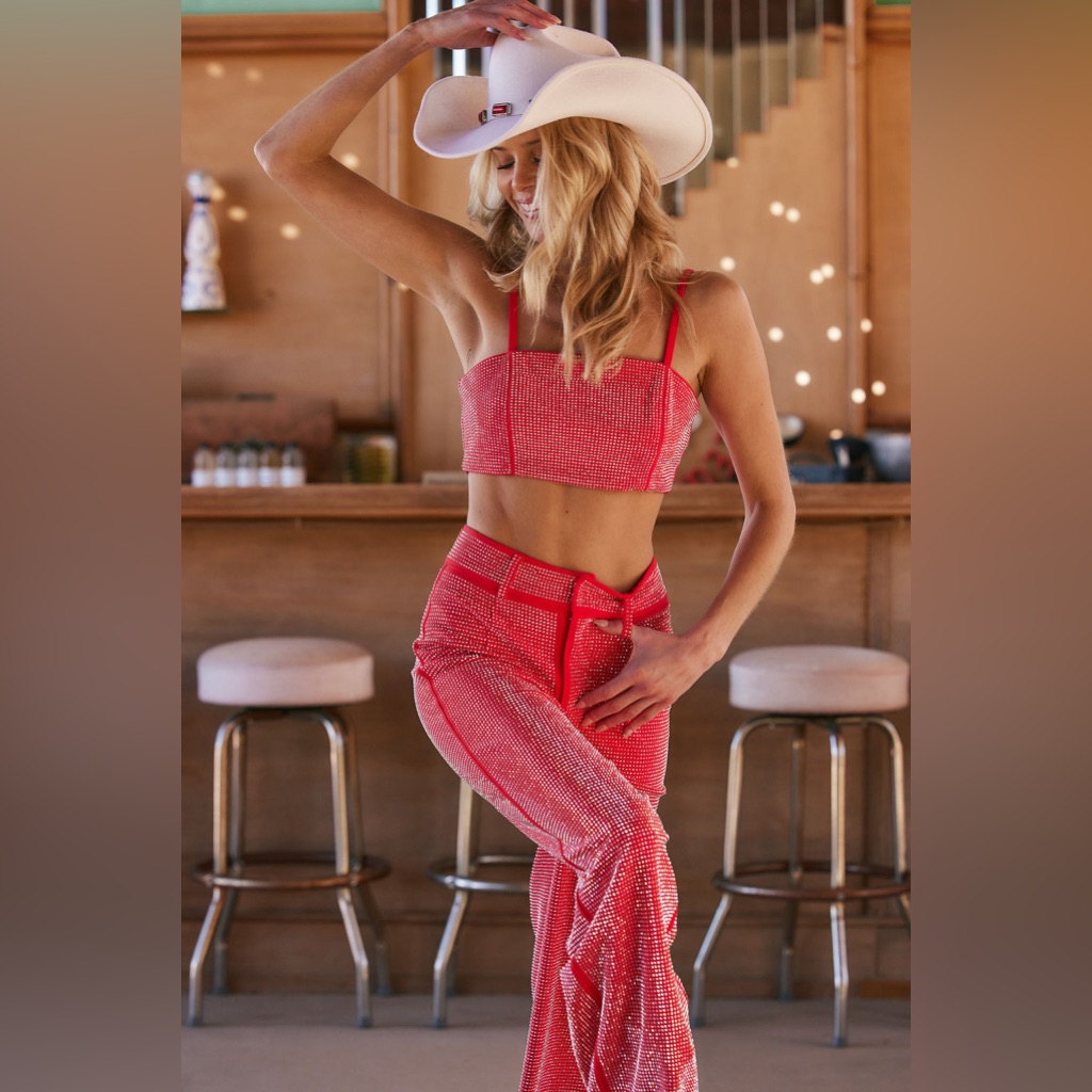 12th Tribe Ace Red Rhinestone Top & Pants Set